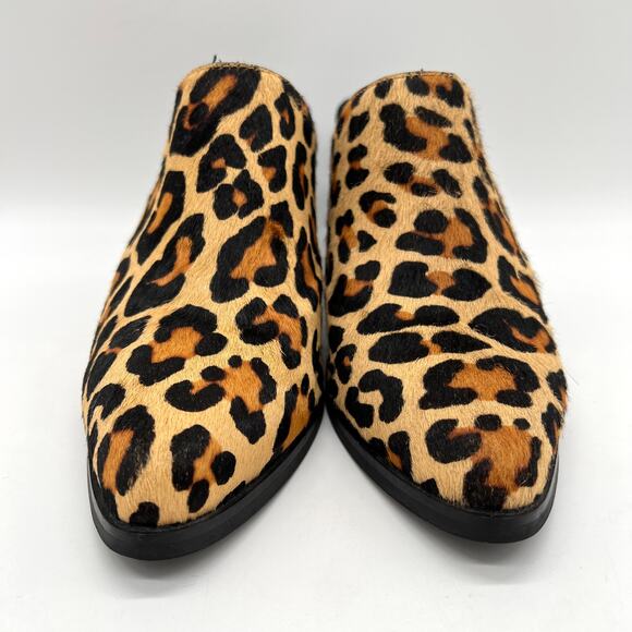 JEFFRY CAMPBELL Favela Calf Hair Leopard Print Mule Womens 7 Black Brown Pointy - Picture 2 of 11
